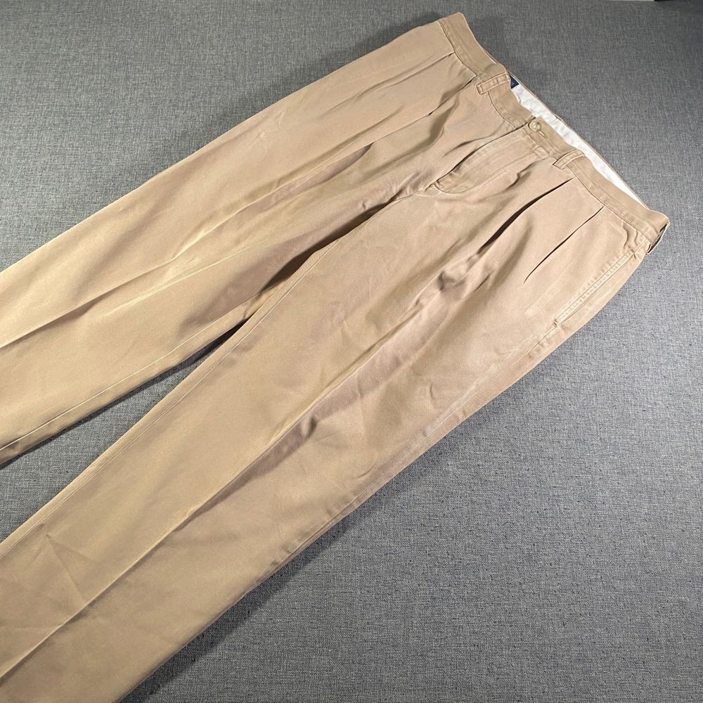 Vintage Polo by Ralph Lauren Ethan Pant Pleated Khaki Tan Cotton Pants Men 36x32